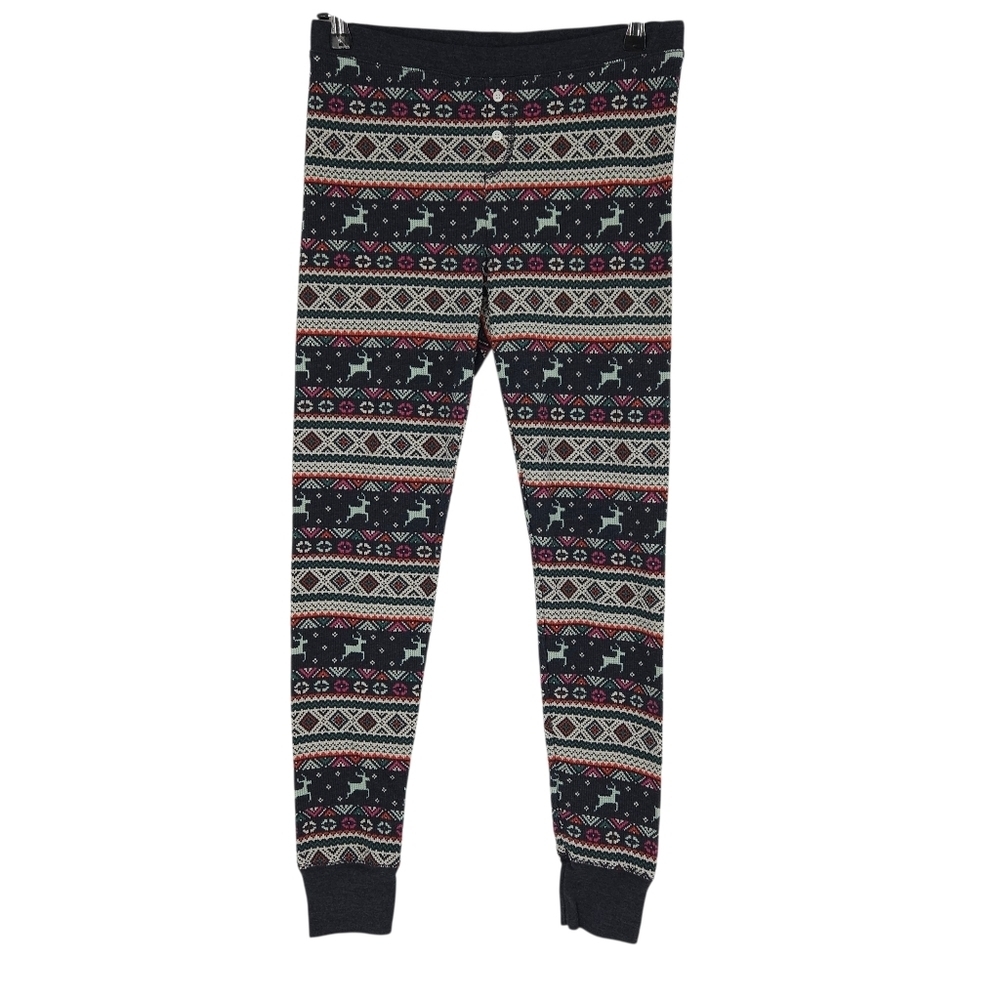 Old Navy Pajama Joggers Christmas Reindeer Fair Isle Thermal Leggings Medium